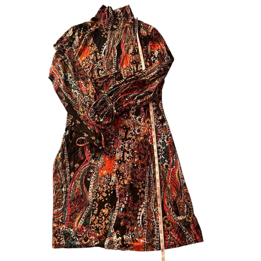 Free People All Dolled Up Paisley Boho High Neck Long Sleeve Mini Dress | S - Picture 12 of 16